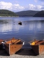 Foresta Nera , Titisee - ( barca sul lago, barche ormeggiate a riva, lago tra monti)